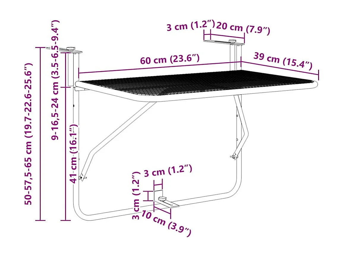 Mesa para varanda 60x40 cm aço dourado