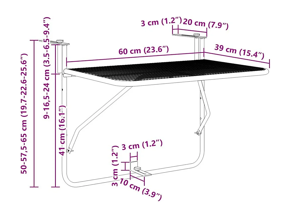 Table de balcon Doré 60x40 cm Acier