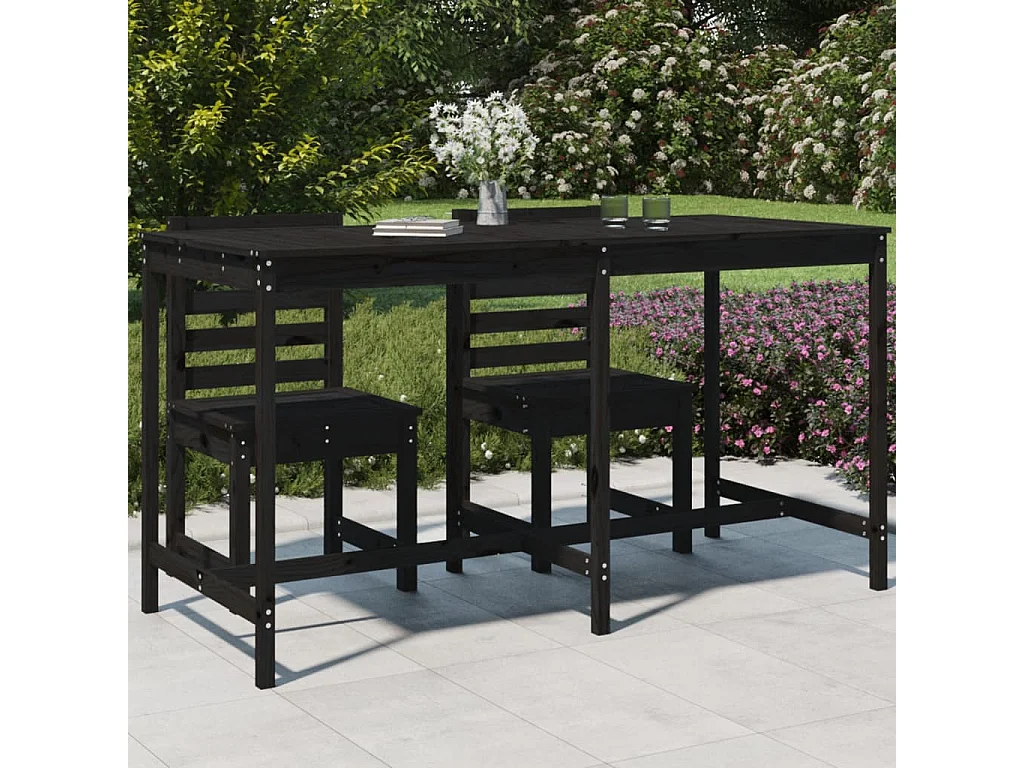 Mesa de jardín madera maciza de pino negra 203,5x90x110 cm