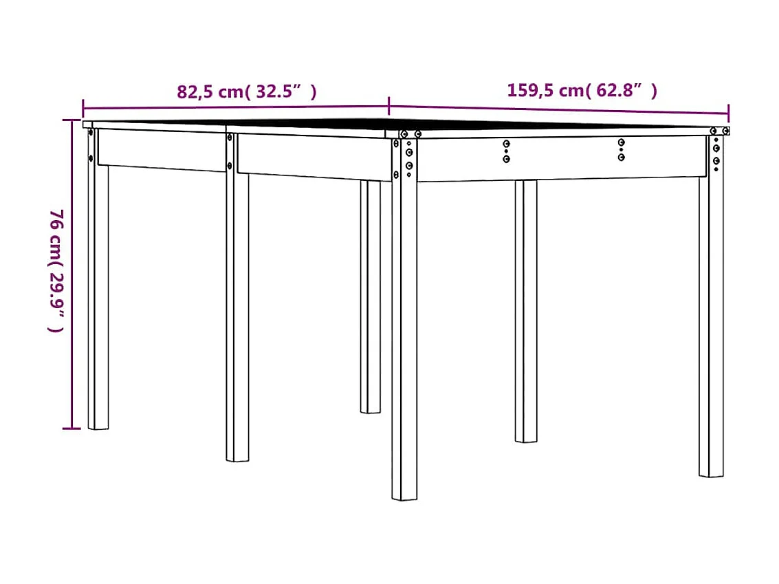 Tuintafel 159,5x82,5x76 cm massief grenenhout wit