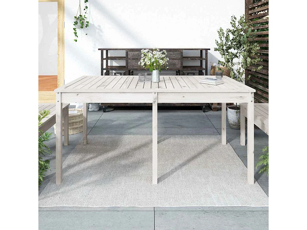 Table de jardin blanc 159,5x82,5x76 cm bois massif de pin