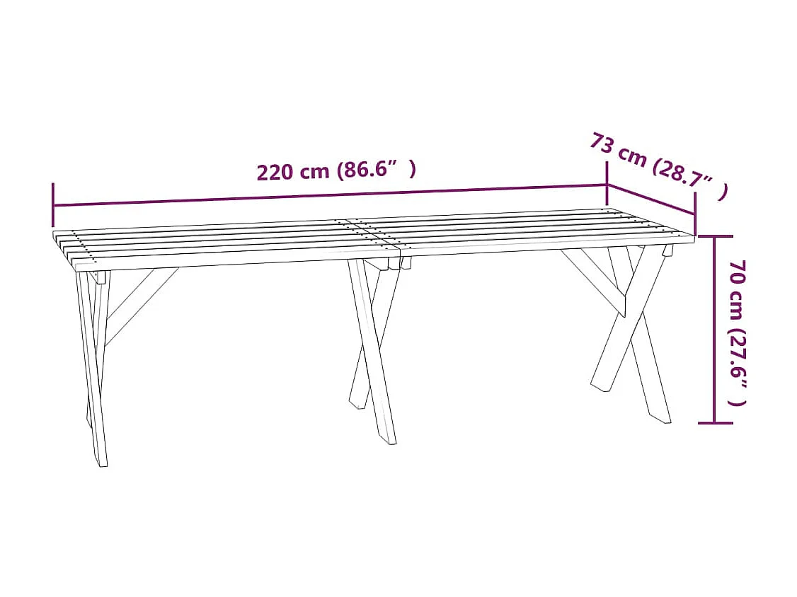 Mesa de jardim 220x73x70 cm madeira de pinho impregnada