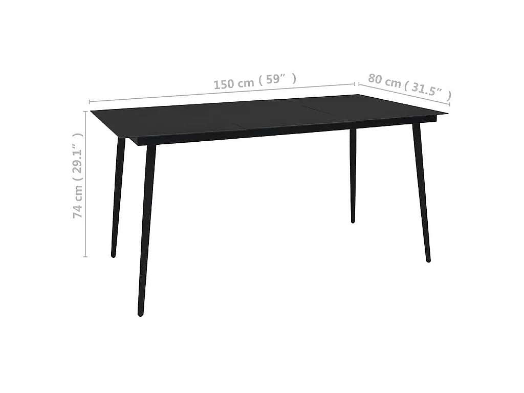Table à dîner de jardin Noir 150x80x74 cm Acier et verre