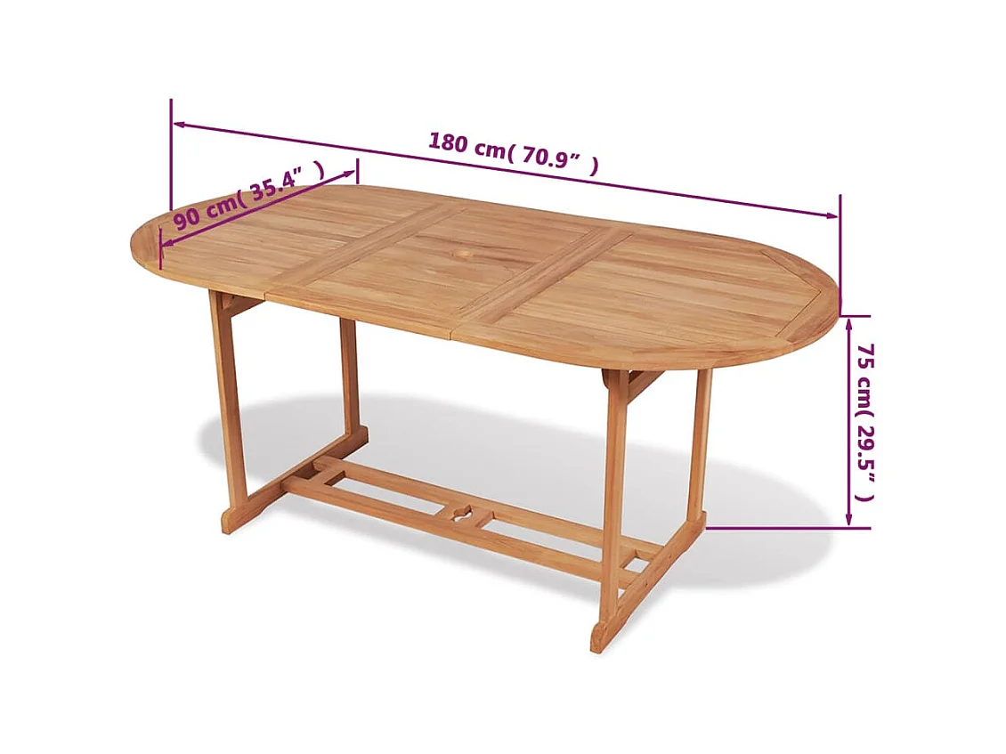 Table de jardin 180x90x75 cm Bois de teck solide