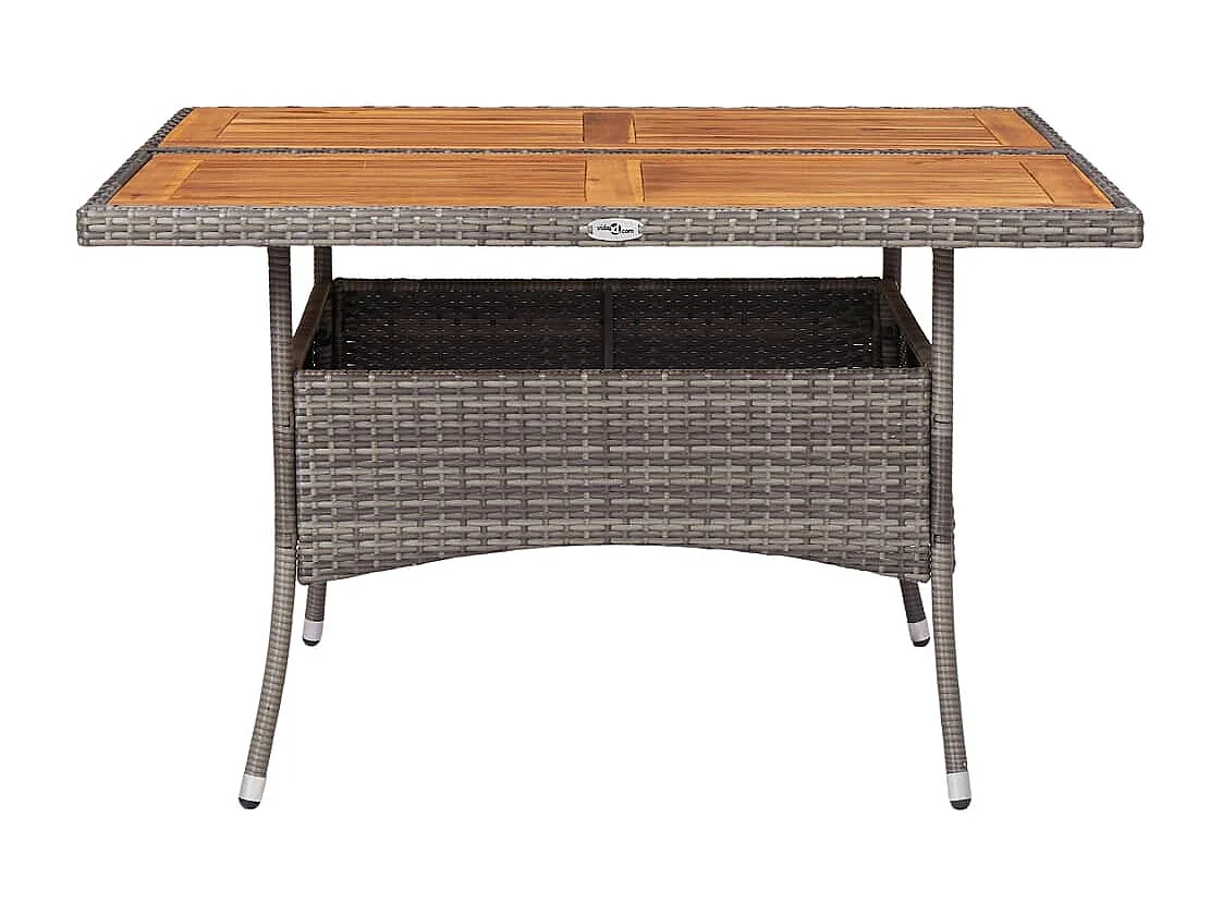 Mesa de jantar para exterior vime PE e madeira maciça cinzento