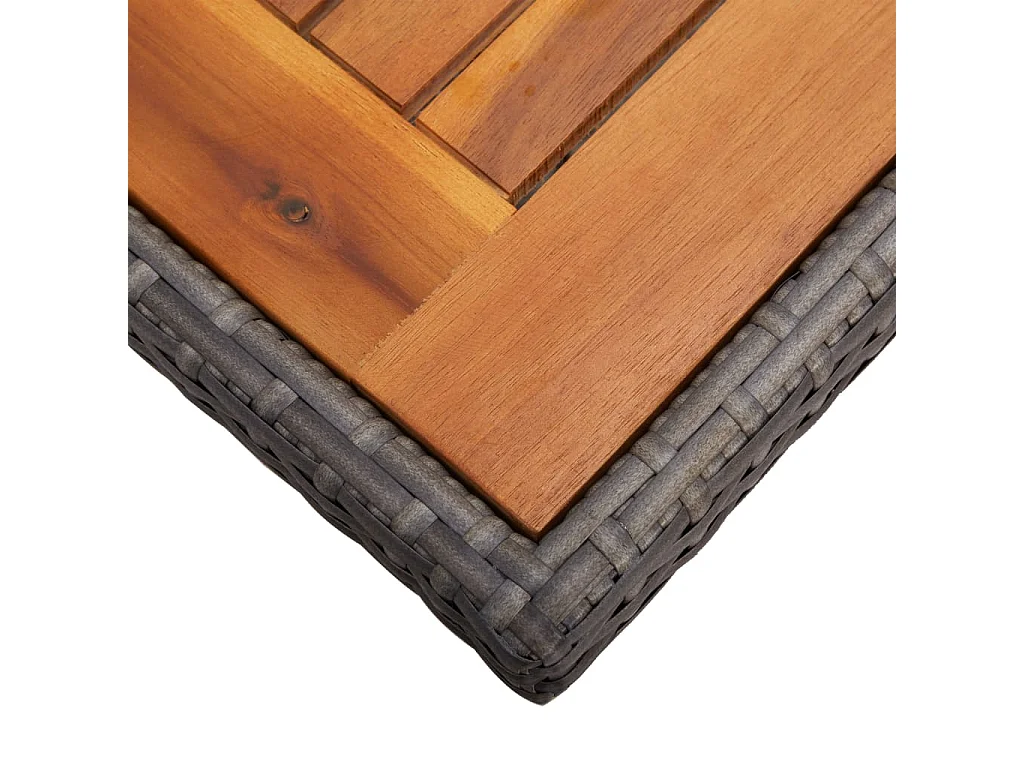 Mesa de jantar para exterior vime PE e madeira maciça cinzento