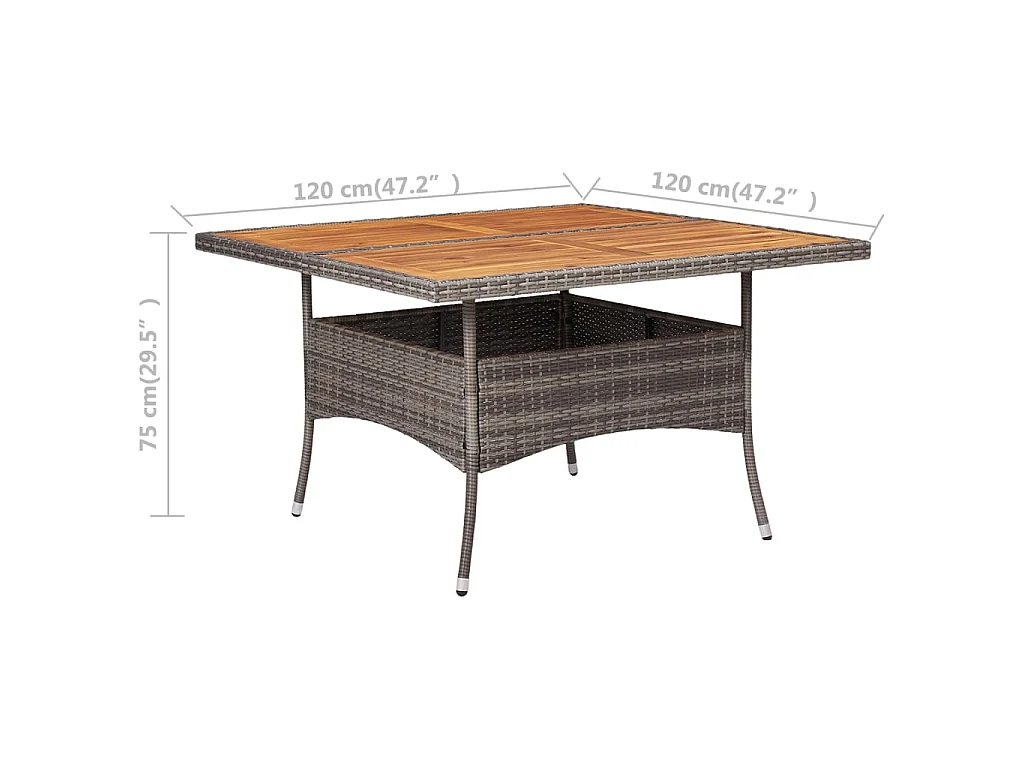Table d'extérieur Gris Résine tressée et bois d'acacia solide