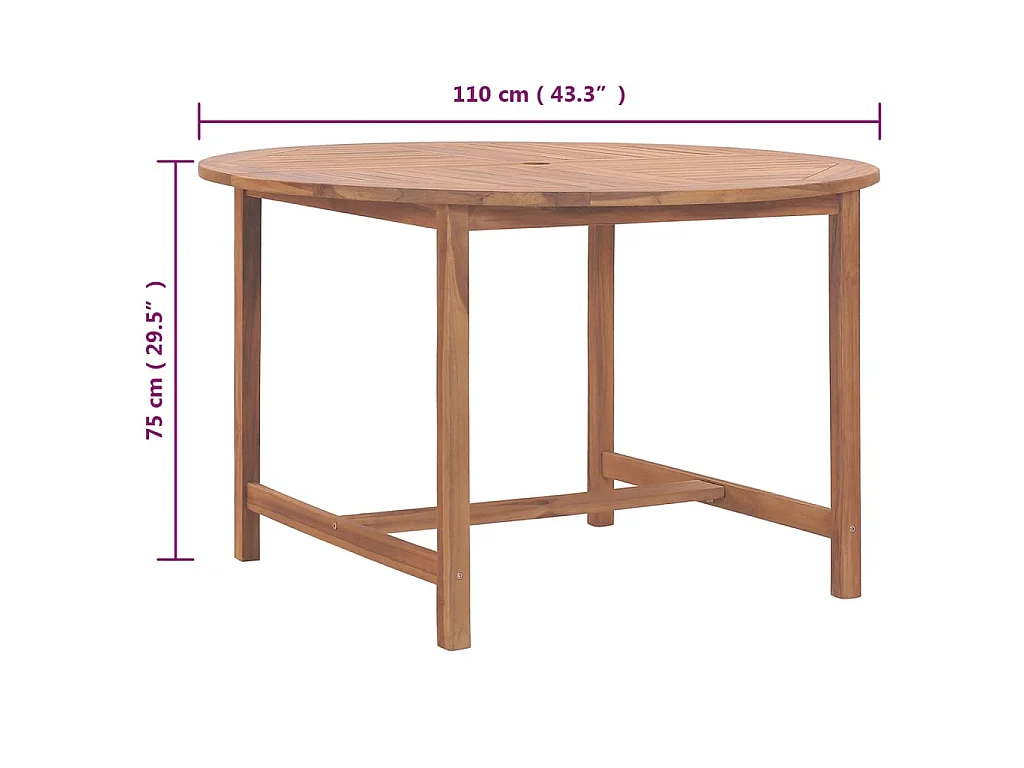Garten-Esstisch Ø110x75 cm Massivholz Teak