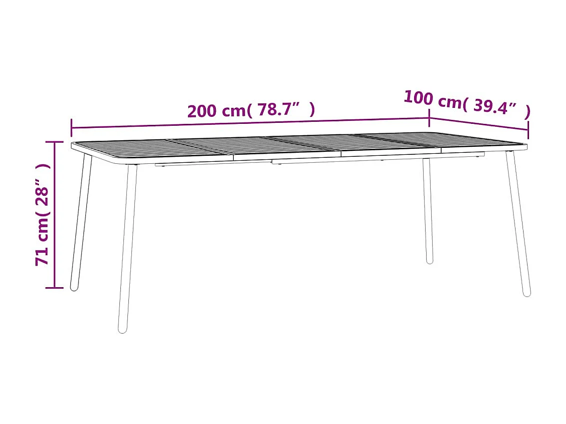 Table de jardin anthracite 200x100x71 cm acier