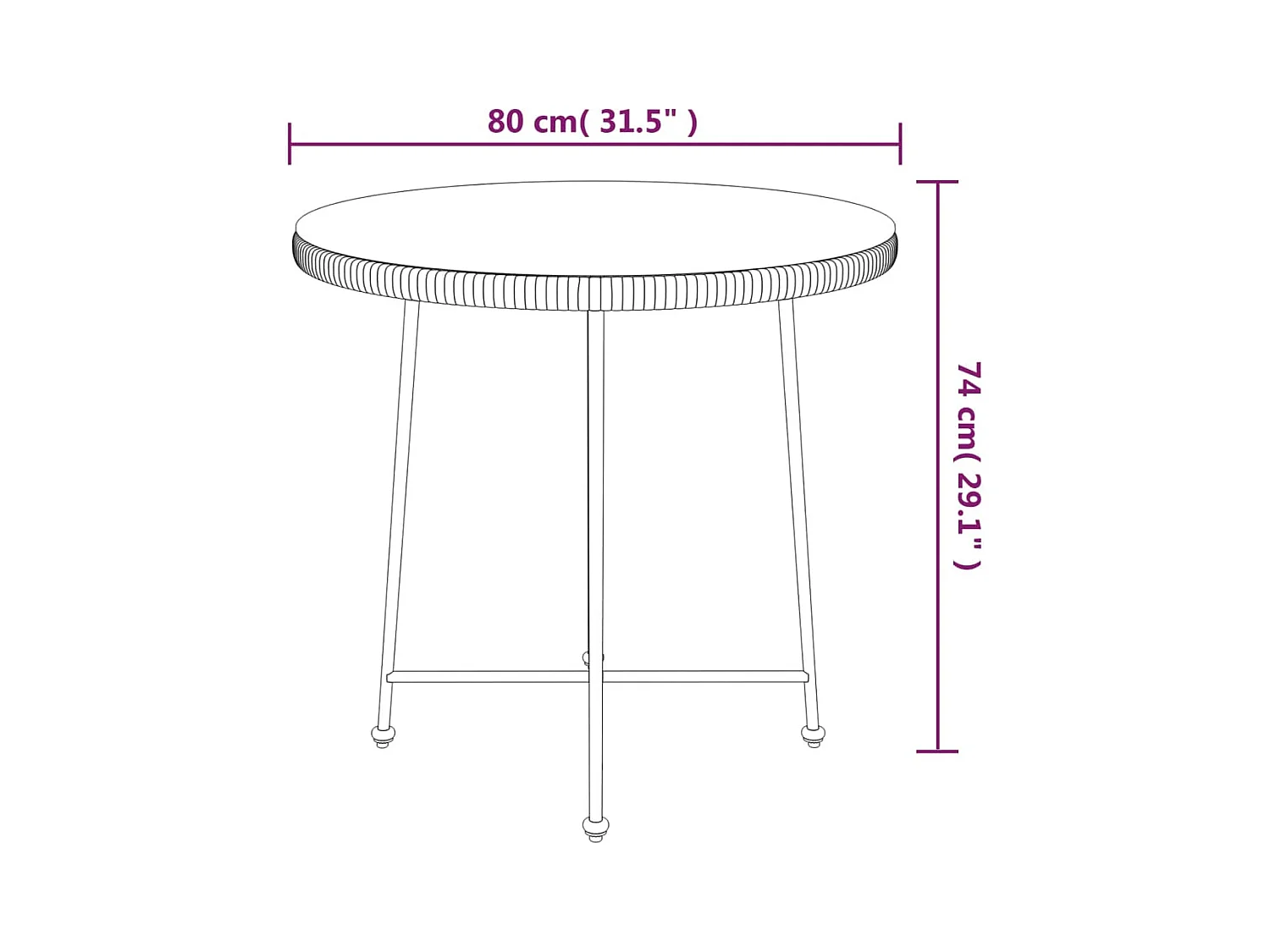 Eettafel Ø80 cm gehard glas en staal