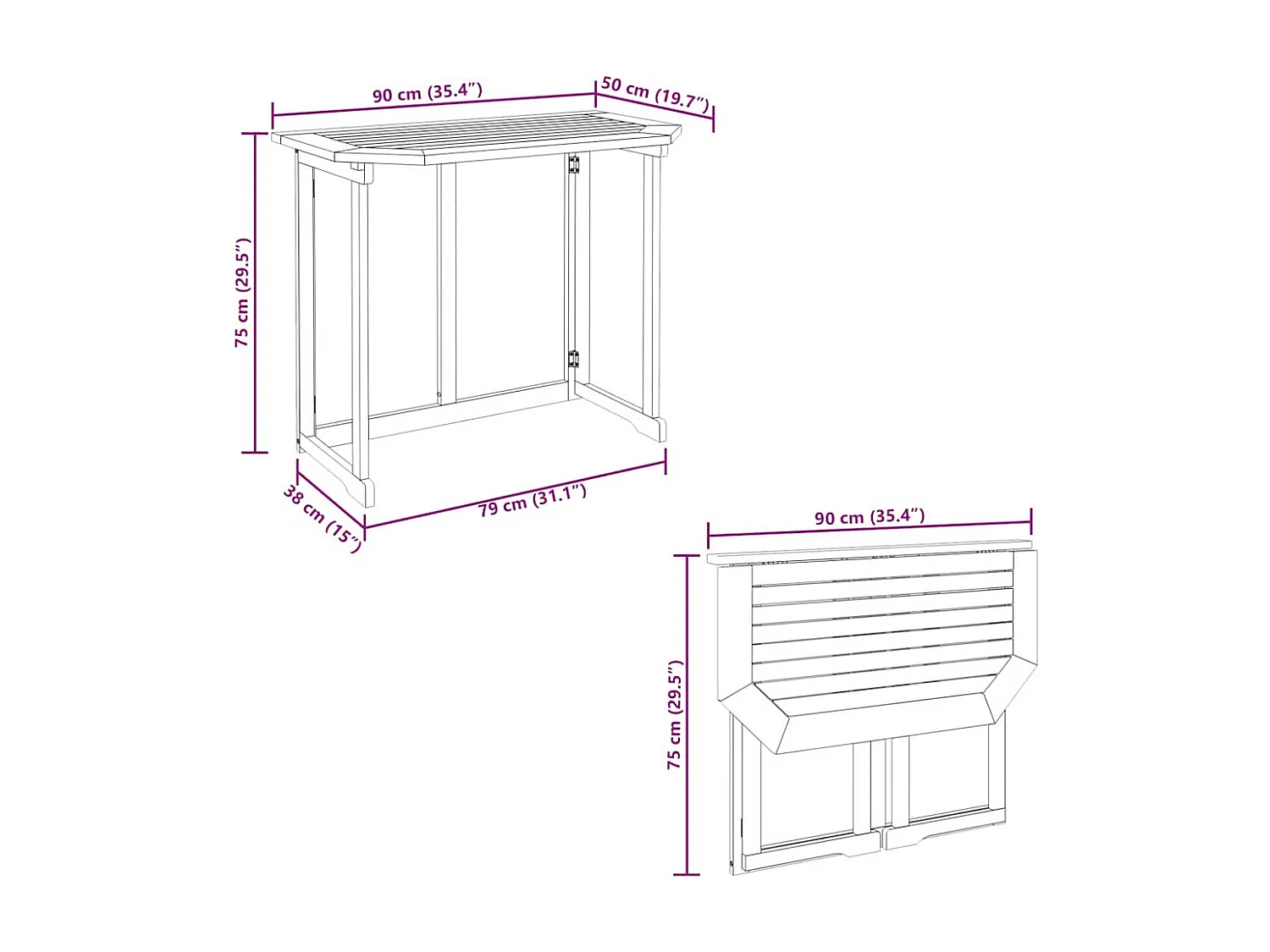 Table de bistro 90x50x75 cm Bois d'acacia massif