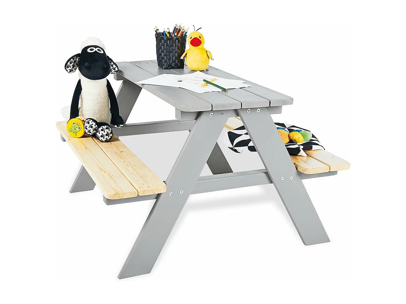 Table et bancs de pique-nique d'enfants Nicki für 4 Bois Gris