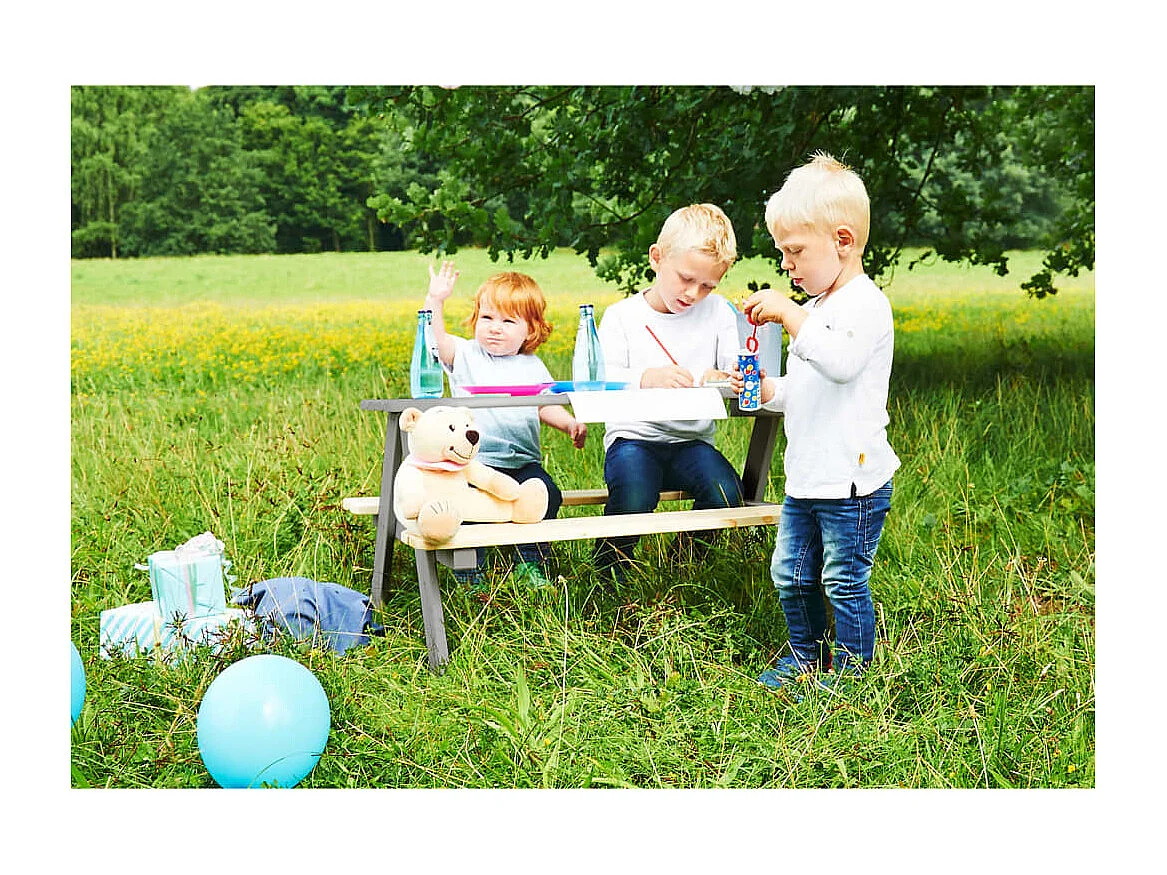 Table et bancs de pique-nique d'enfants Nicki für 4 Bois Gris