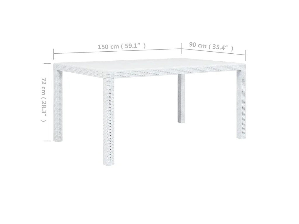 Gartentisch Weiß 150x90x72 cm Kunststoff Rattan-Optik