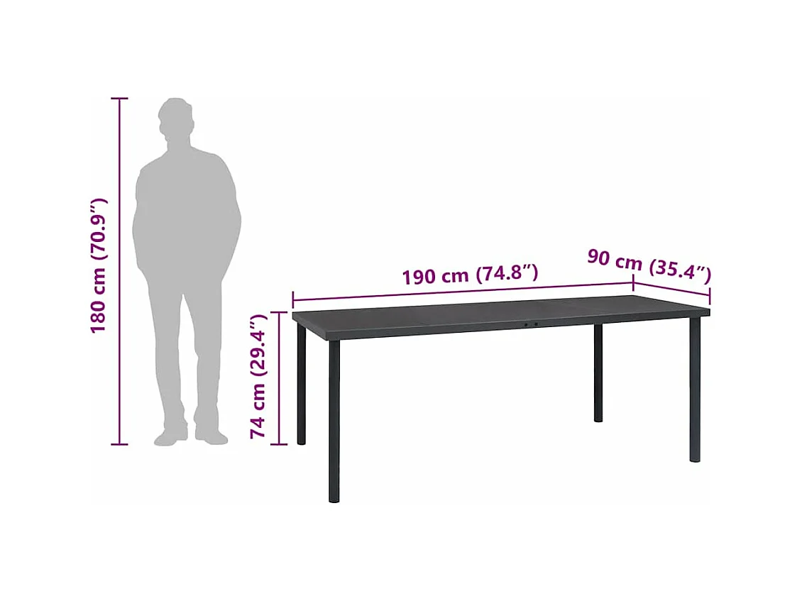 Tuintafel 190x90x74 cm staal antracietkleurig