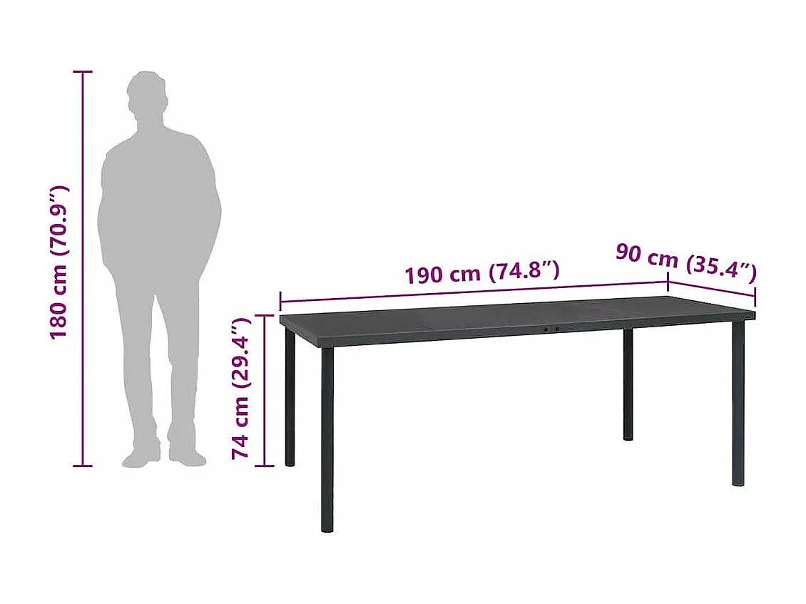 Table à dîner d'extérieur Anthracite 190x90x74 cm Acier