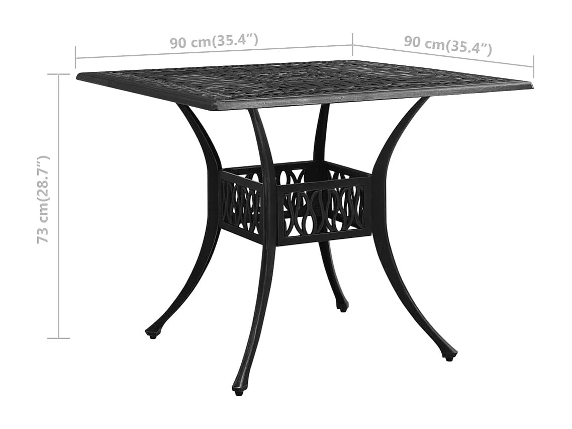 Table de jardin Noir 90x90x73 cm Aluminium coulé