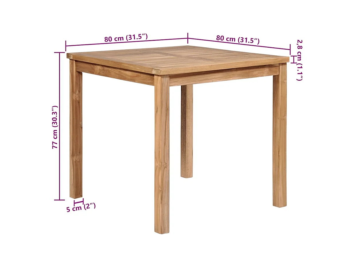 Table de jardin 80x80x77 cm Bois de teck solide