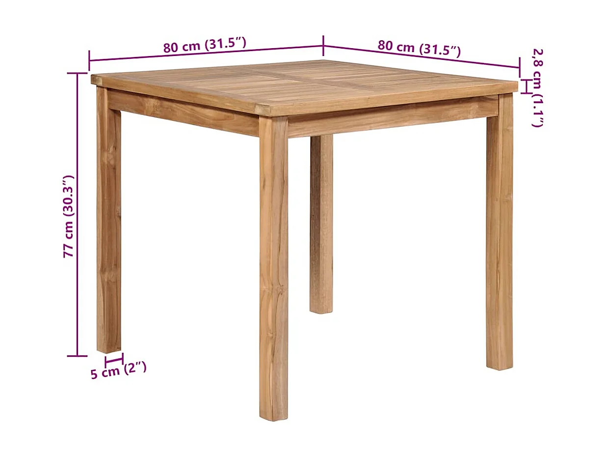 Table de jardin 80x80x77 cm Bois de teck solide