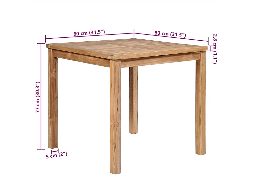 Tuintafel 80x80x77 cm massief teakhout