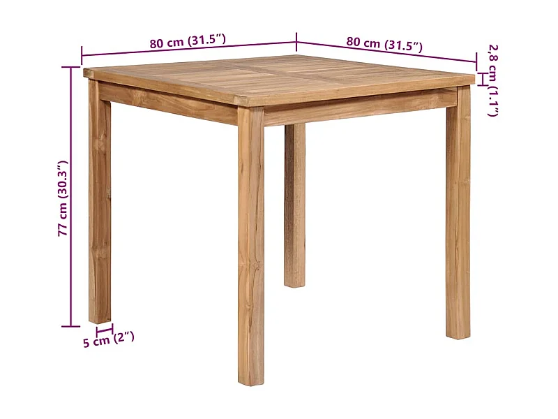 Table de jardin 80x80x77 cm Bois de teck solide