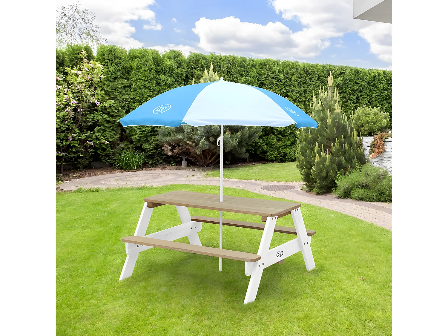 Table de pique-nique pour enfants Nick et parasol Marron et blanc