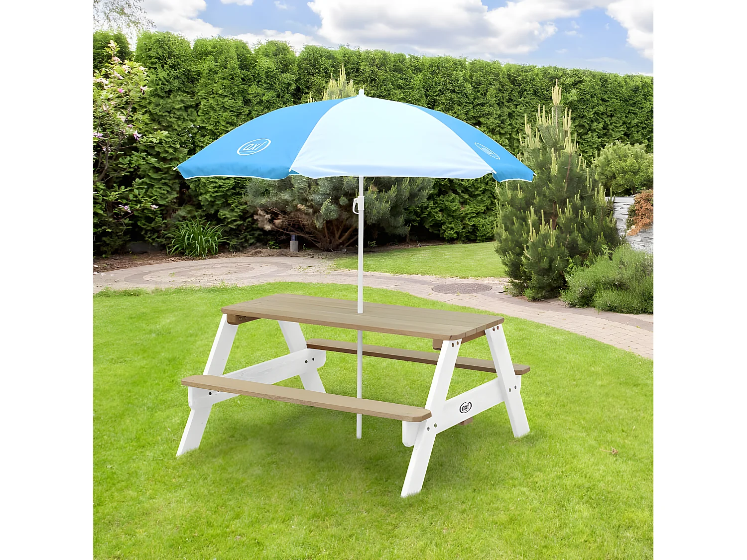 Table de pique-nique pour enfants Nick et parasol Marron et blanc