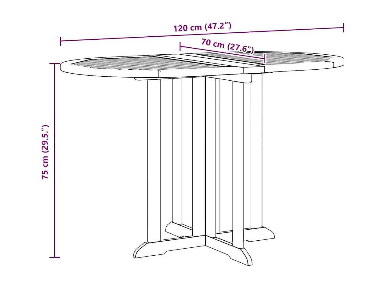 Tavolo Pieghevole a Farfalla 120x70x75 cm in Massello di Teak
