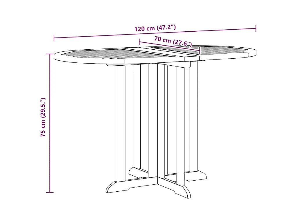 Tavolo Pieghevole a Farfalla 120x70x75 cm in Massello di Teak
