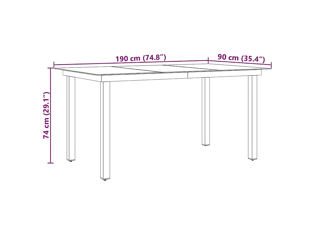 Gartentisch Schwarz 190x90x74 cm Aluminium und Glas