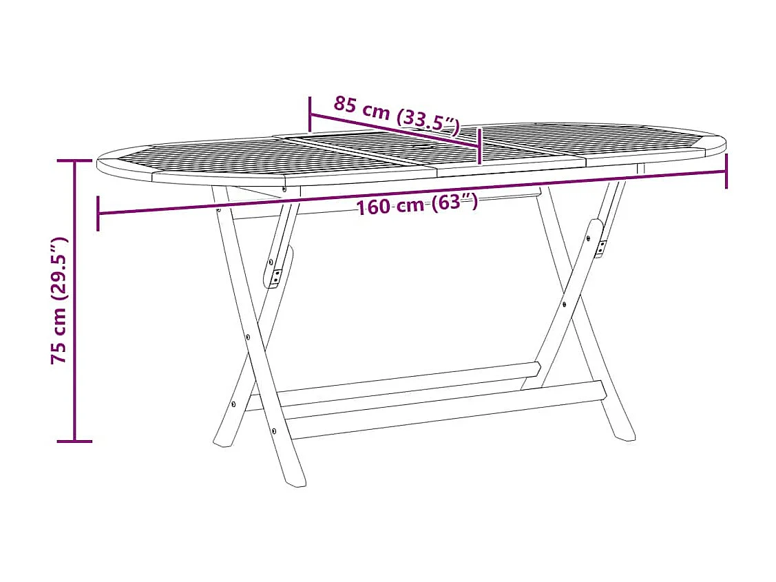 Table pliable de jardin 160x85x75 cm Bois d'eucalyptus massif