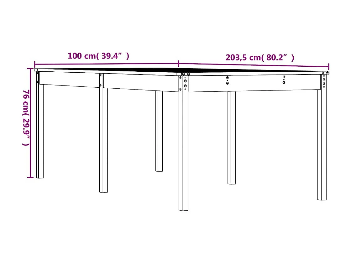 Tavolo da Giardino 203,5x100x76 cm in Legno Massello di Pino