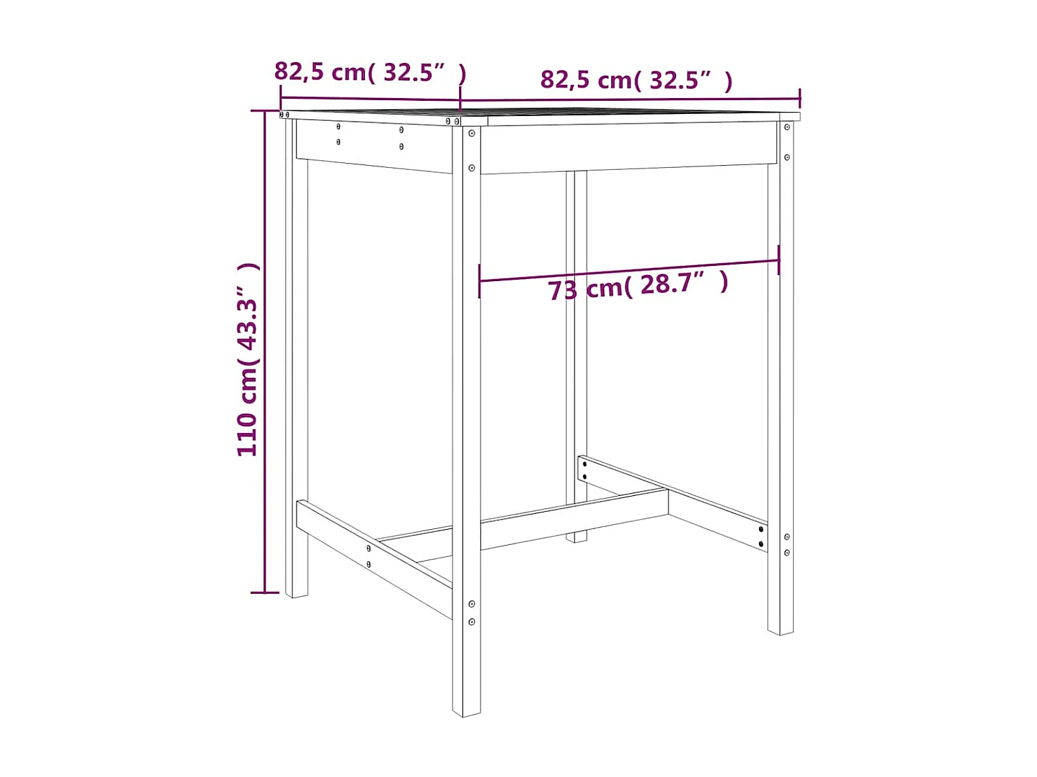 Tuintafel 82,5x82,5x110 cm massief douglashout