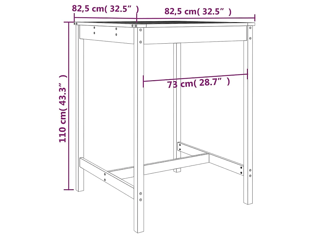 Gartentisch 82,5x82,5x110 cm Massivholz Douglasie