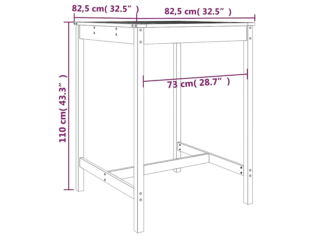 Gartentisch 82,5x82,5x110 cm Massivholz Douglasie