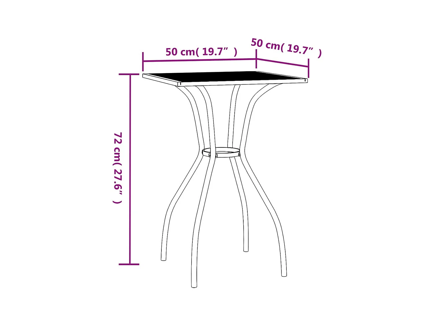 Tuintafel 50x50x72 cm staalgaas antracietkleurig