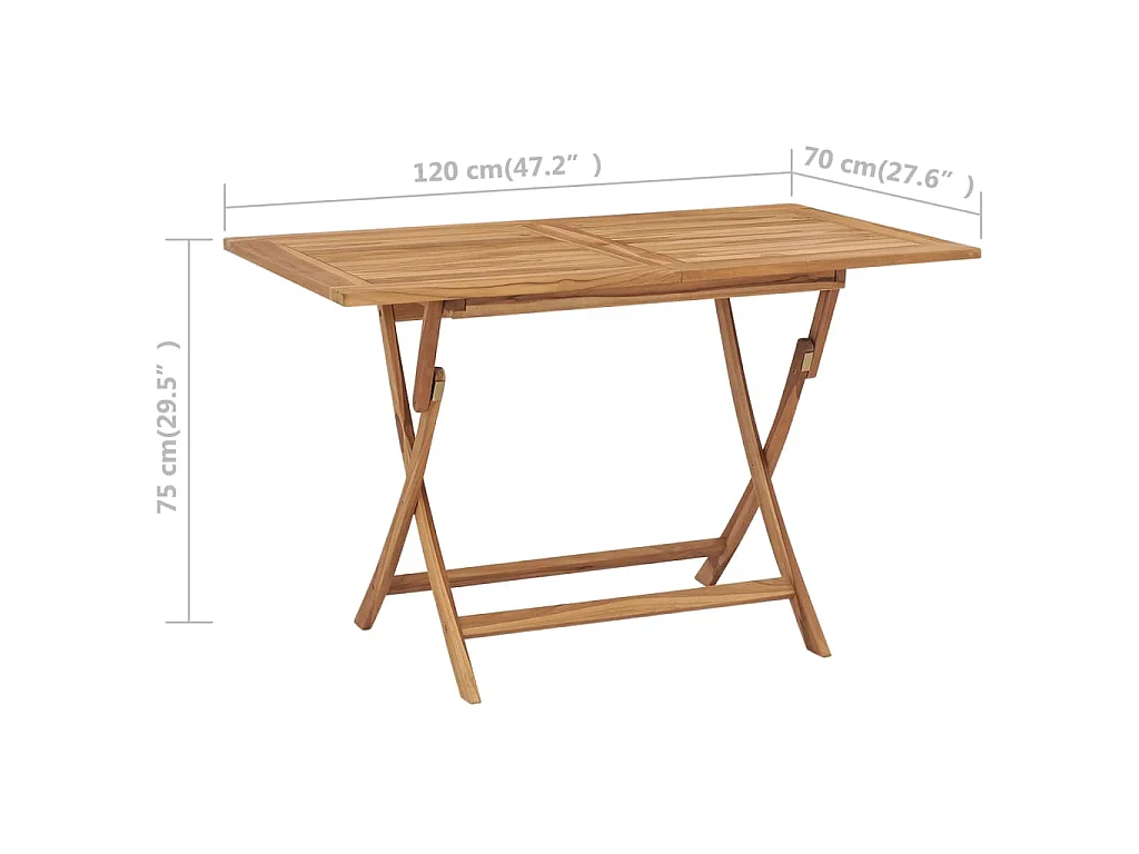 Mesa plegable de jardín madera maciza de teca 120x70x75 cm