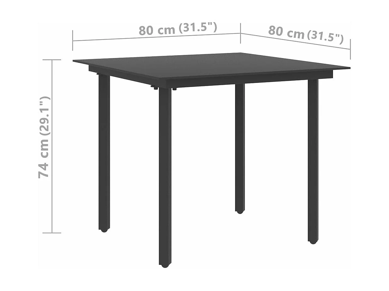 Garten-Esstisch Schwarz 80x80x74 cm Stahl und Glas