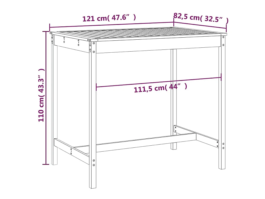 Table de jardin 121x82,5x110 cm bois massif de pin