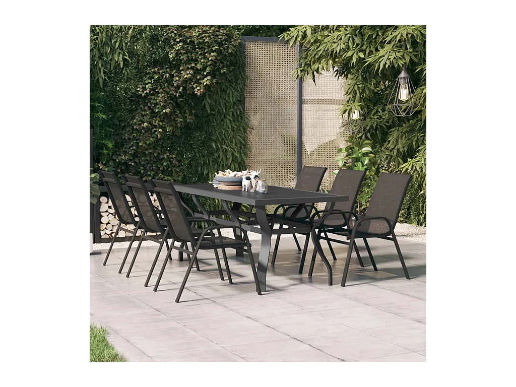 Table de jardin Gris et noir 180x80x70 cm Acier et verre