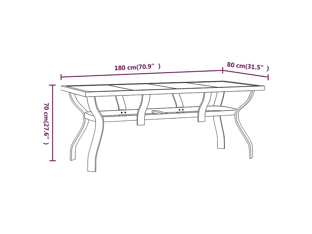Tuintafel 180x80x70 cm staal en glas grijs en zwart