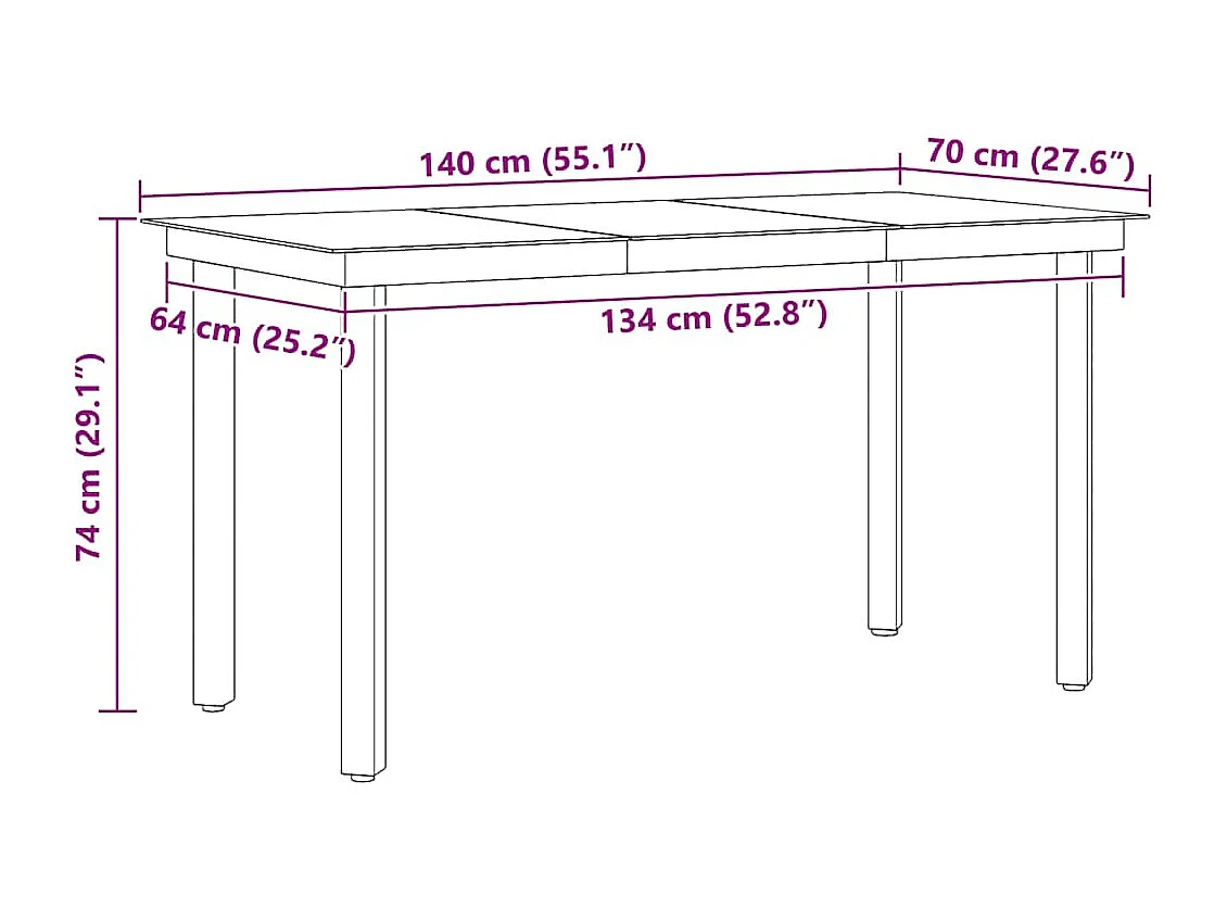 Table à dîner de jardin Noir 140x70x74 cm Acier et verre