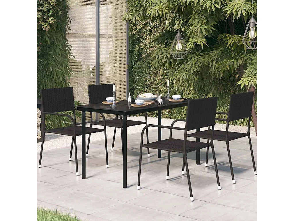 Table à dîner de jardin Noir 140x70x74 cm Acier et verre