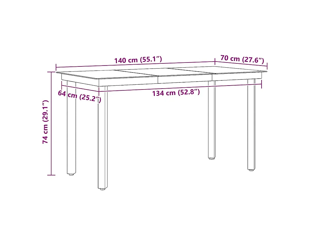 Table à dîner de jardin Noir 140x70x74 cm Acier et verre