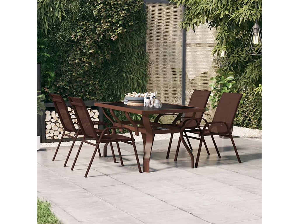 Table de jardin Marron et noir 140x70x70 cm Acier et verre