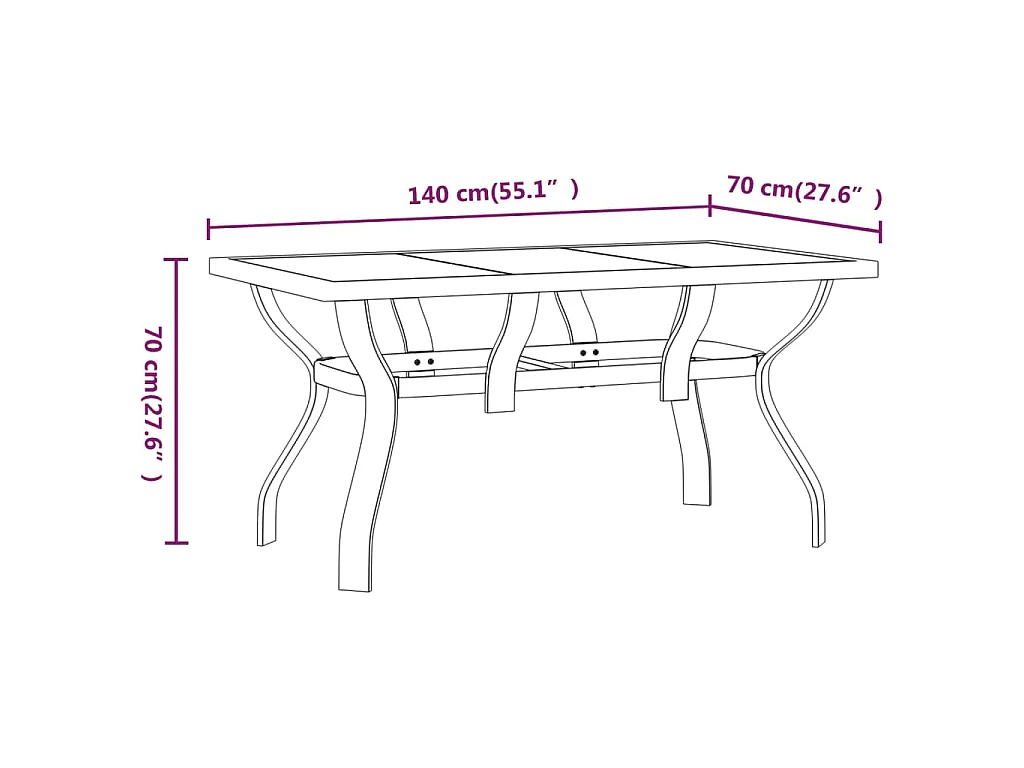 Table de jardin Marron et noir 140x70x70 cm Acier et verre