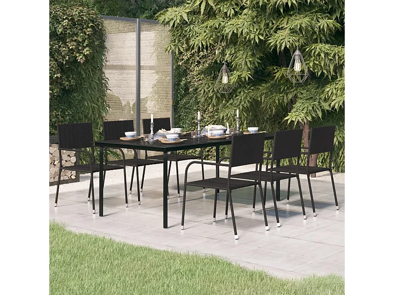 Tavolo da Pranzo da Giardino Nero 200x100x74 cm Acciaio e Vetro