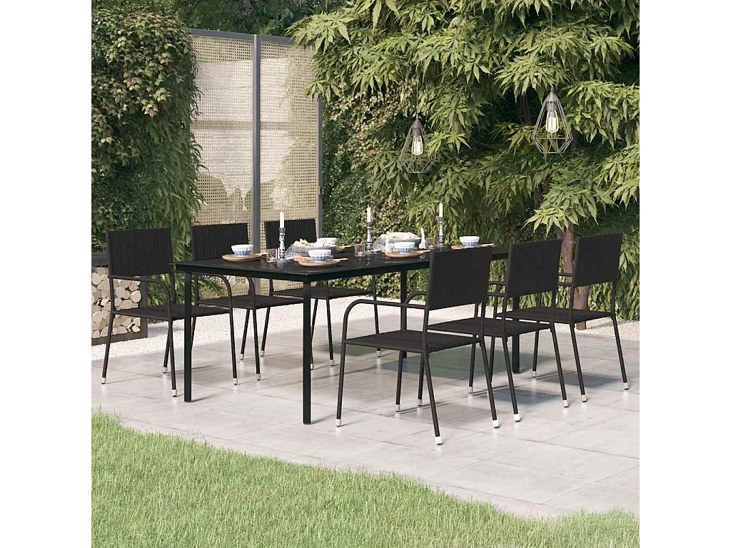 Mesa de jantar para jardim 200x100x74 cm aço e vidro preto