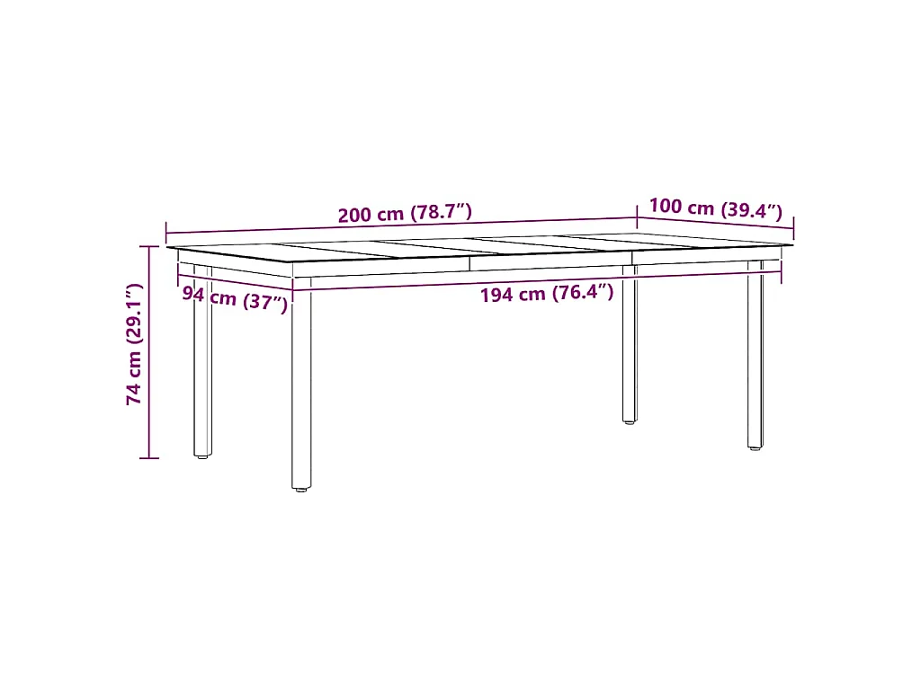 Mesa de jantar para jardim 200x100x74 cm aço e vidro preto