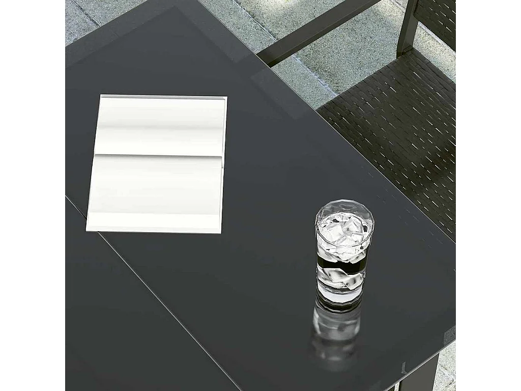 Mesa de jantar para jardim 200x100x74 cm aço e vidro preto